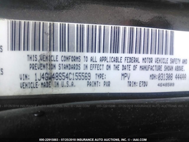 1J4GW48S54C155569 - 2004 JEEP GRAND CHEROKEE LAREDO/COLUMBIA/FREEDOM 黑色 照片 9