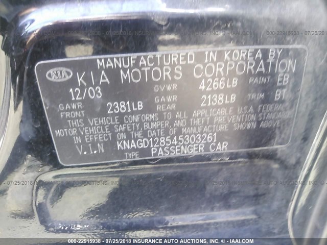 KNAGD128545303261 - 2004 KIA OPTIMA LX/EX BLACK photo 9