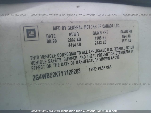 2G4WB52K7Y1128263 - 2000 BUICK REGAL LS 白色 照片 9