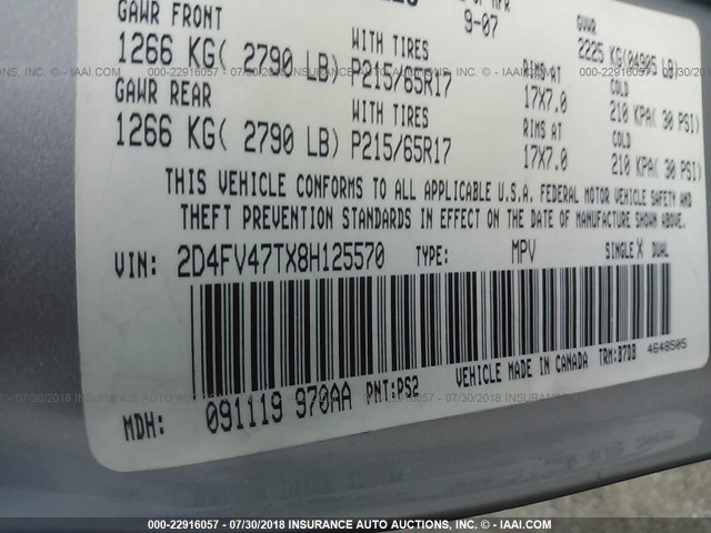 2D4FV47TX8H125570 - 2008 DODGE MAGNUM SILVER photo 9