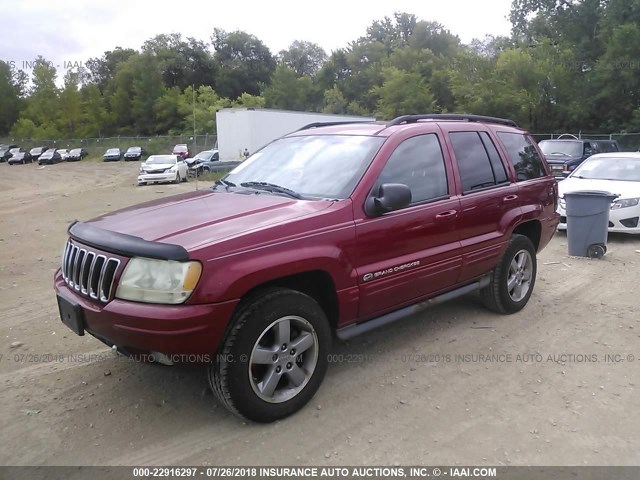 1J8GW68J12C160895 - 2002 JEEP GRAND CHEROKEE OVERLAND RED photo 2