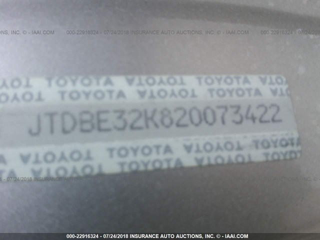 JTDBE32K820073422 - 2002 TOYOTA CAMRY LE/XLE/SE Qara foto 9