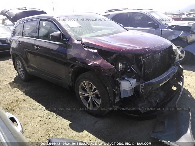 5TDJKRFH0FS084388 - 2015 TOYOTA HIGHLANDER XLE წითელი ფოტო 1