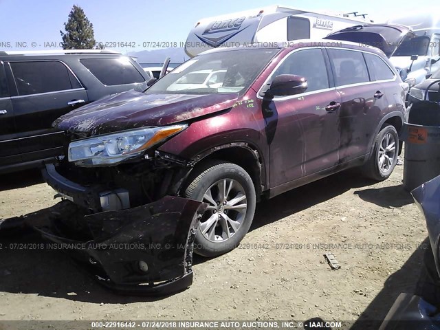 5TDJKRFH0FS084388 - 2015 TOYOTA HIGHLANDER XLE წითელი ფოტო 2