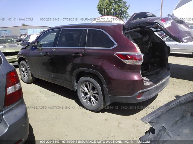 5TDJKRFH0FS084388 - 2015 TOYOTA HIGHLANDER XLE წითელი ფოტო 3