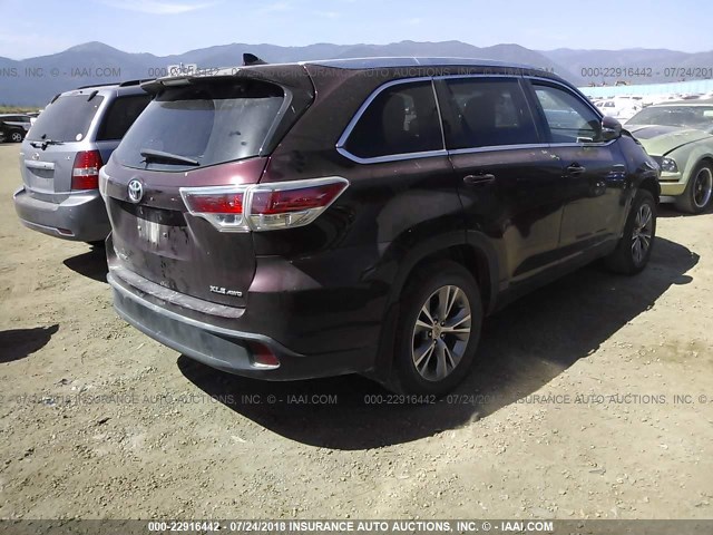 5TDJKRFH0FS084388 - 2015 TOYOTA HIGHLANDER XLE წითელი ფოტო 4