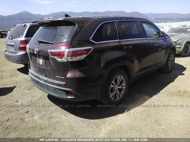 5TDJKRFH0FS084388 - 2015 TOYOTA HIGHLANDER XLE RED photo 4