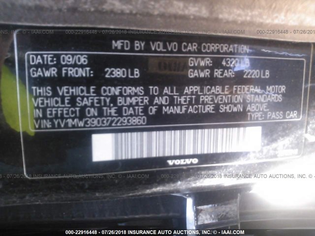 YV1MW390372293860 - 2007 VOLVO V50 2.4I أسود صورة 9