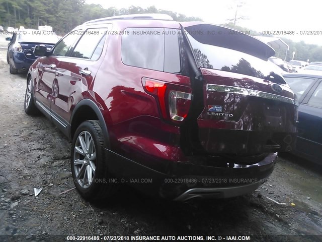 1FM5K7F86GGC23906 - 2016 FORD EXPLORER LIMITED 红色 照片 3