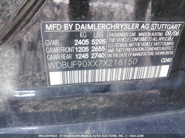 WDBUF90XX7X216150 - 2007 MERCEDES-BENZ E 550 4MATIC BLACK photo 9