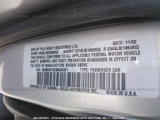 4S3BH675236630321 - 2003 SUBARU LEGACY OUTBACK AWP 银色 照片 9