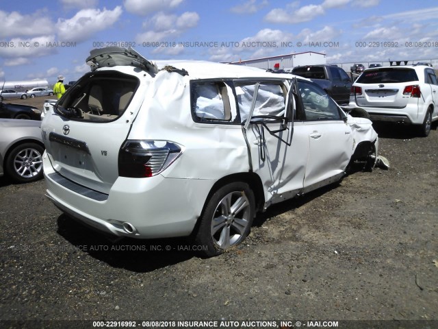 JTEDS43A782046542 - 2008 TOYOTA HIGHLANDER SPORT WHITE photo 4