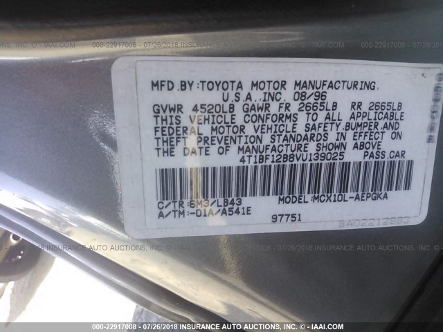 4T1BF12B8VU139025 - 1997 TOYOTA AVALON XL/XLS TEAL photo 9