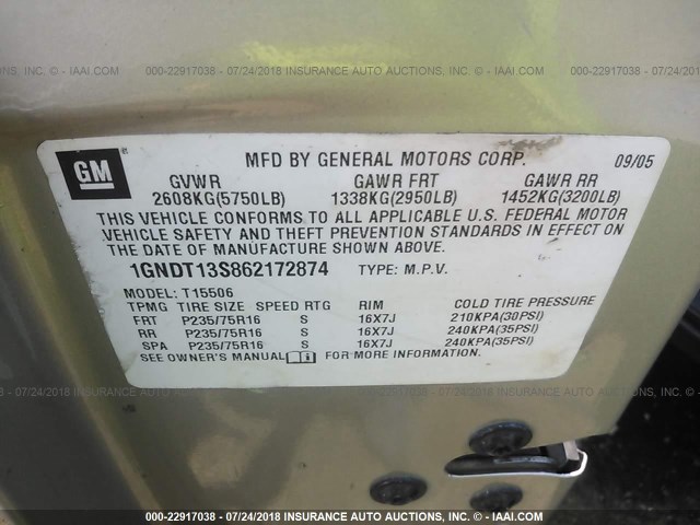 1GNDT13S862172874 - 2006 CHEVROLET TRAILBLAZER LS/LT Gümüş foto 9