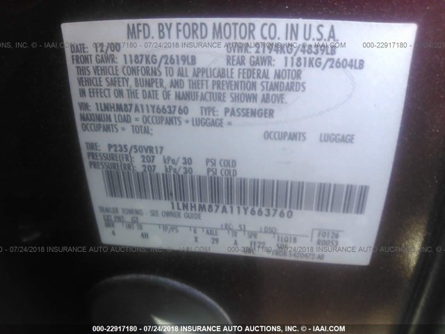 1LNHM87A11Y663760 - 2001 LINCOLN LS 紫色 照片 9