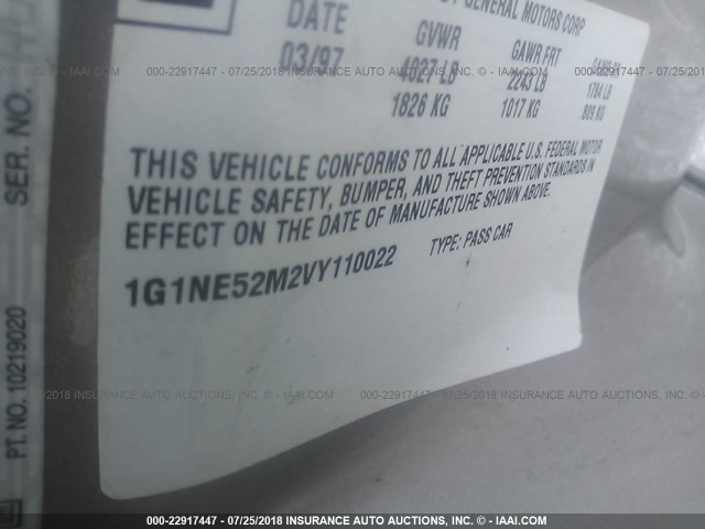 1G1NE52M2VY110022 - 1997 CHEVROLET MALIBU LS GOLD photo 9