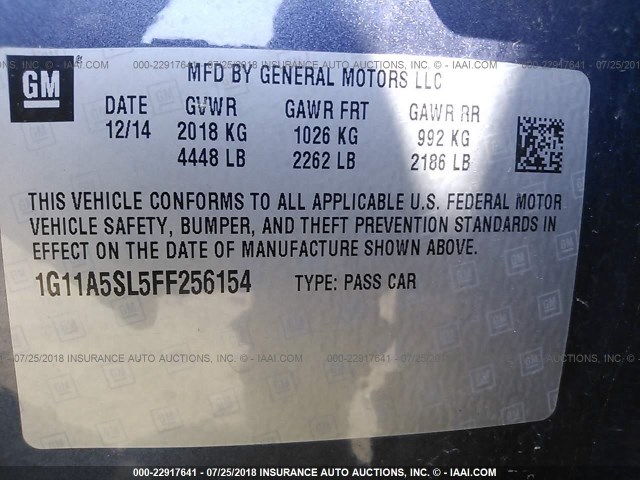 1G11A5SL5FF256154 - 2015 CHEVROLET MALIBU LS BLUE photo 9