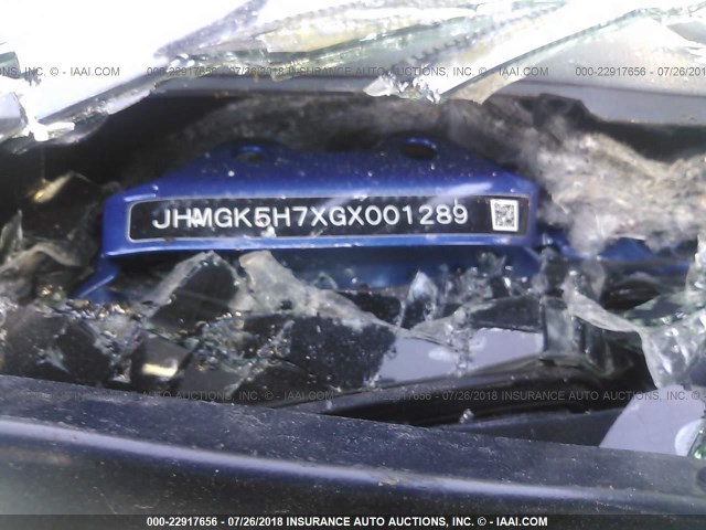 JHMGK5H7XGX001289 - 2016 HONDA FIT EX/EXL BLUE photo 9