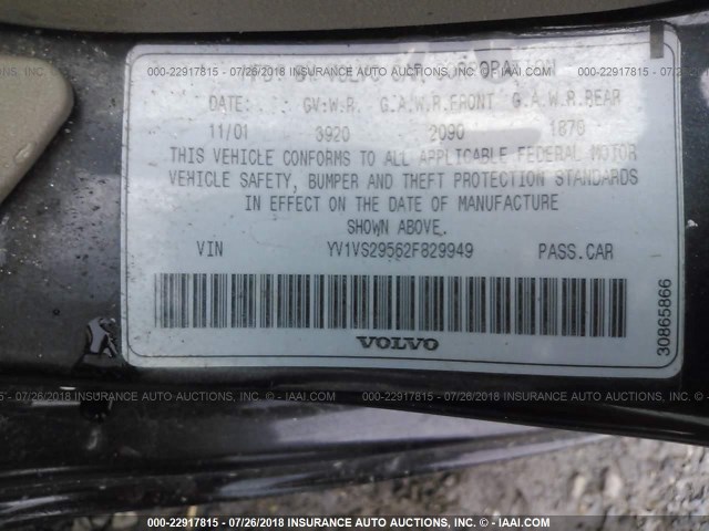 YV1VS29562F829949 - 2002 VOLVO S40 1.9T BLACK photo 9