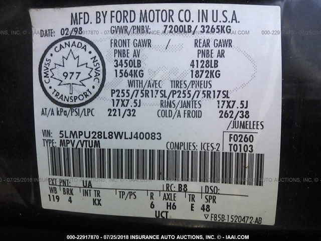 5LMPU28L8WLJ40083 - 1998 LINCOLN NAVIGATOR BLACK photo 9