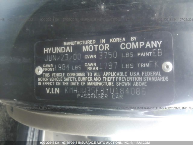 KMHJW35F8YU184086 - 2000 HYUNDAI ELANTRA GLS BLACK photo 9