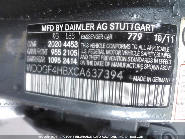 WDDGF4HBXCA637394 - 2012 MERCEDES-BENZ C 250 GRAY photo 9