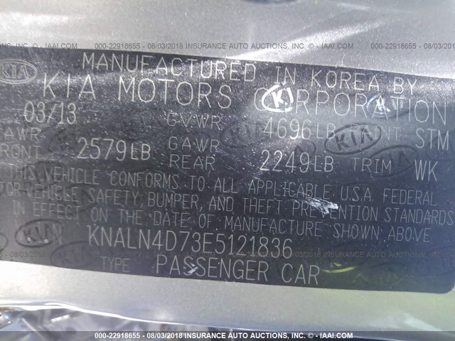 KNALN4D73E5121836 - 2014 KIA CADENZA PREMIUM/LIMITED GRAY photo 9