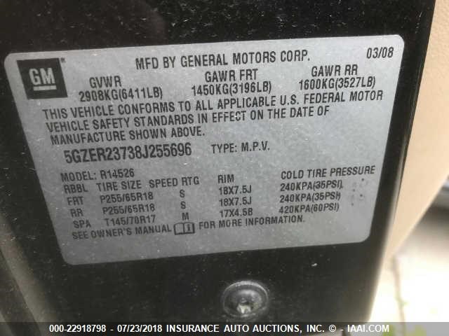 5GZER23738J255696 - 2008 SATURN OUTLOOK XR შავი ფოტო 9