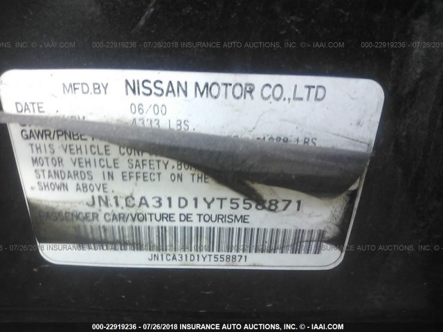 JN1CA31D1YT558871 - 2000 NISSAN MAXIMA GLE/GXE/SE GRAY photo 9