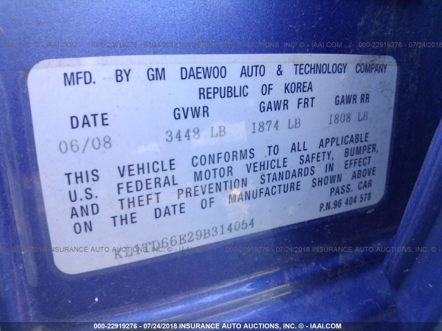 KL1TD66E29B314054 - 2009 CHEVROLET AVEO LS/LT 蓝色 照片 9