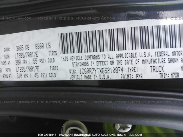 1C6RR7YTXGS210874 - 2016 RAM 1500 REBEL შავი ფოტო 9