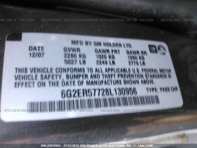 6G2ER57728L130956 - 2008 PONTIAC G8 GRAY photo 9