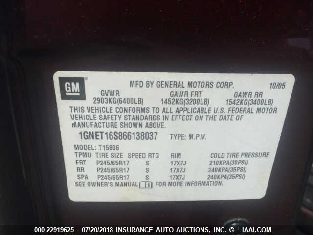 1GNET16S866138037 - 2006 CHEVROLET TRAILBLAZER  RED photo 9