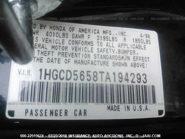 1HGCD5658TA194293 - 1996 HONDA ACCORD EX/EX-R GREEN photo 9