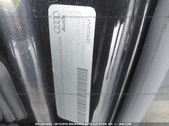 WAUMV44E37N020852 - 2007 AUDI A8 L QUATTRO BLACK photo 9