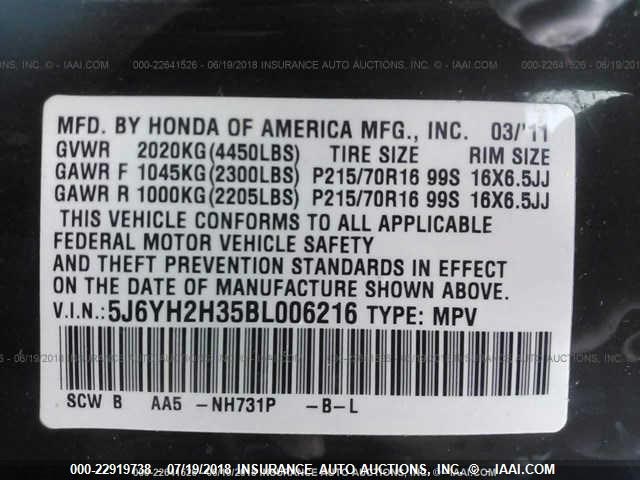 5J6YH2H35BL006216 - 2011 HONDA ELEMENT LX BLACK photo 9