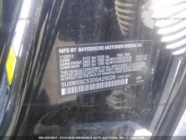 5UXWX9C53D0A29226 - 2013 BMW X3 XDRIVE28I BLACK photo 9