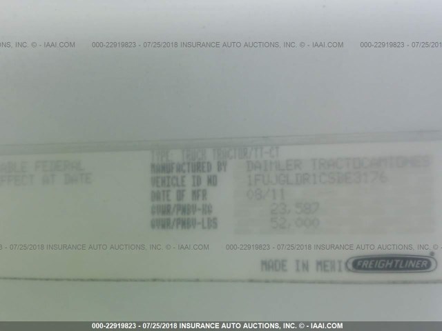 1FUJGLDR1CSBE3176 - 2012 FREIGHTLINER CASCADIA 125  WHITE photo 10