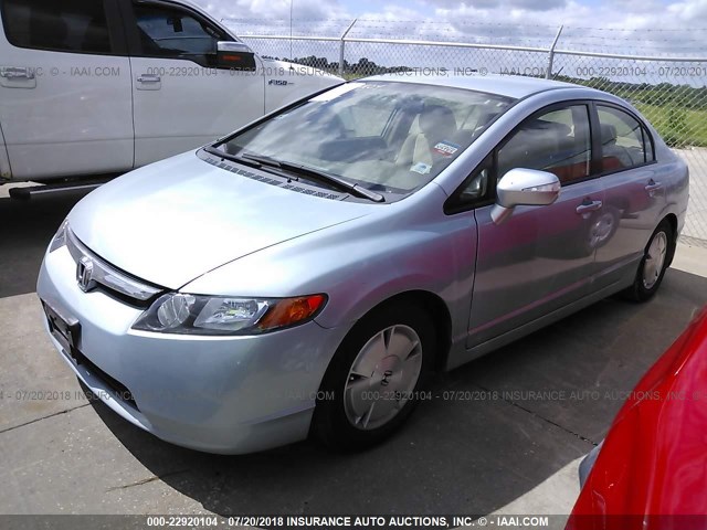 JHMFA36287S020947 - 2007 HONDA CIVIC HYBRID Light Blue photo 2