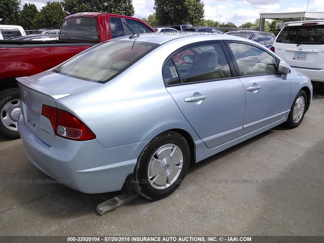 JHMFA36287S020947 - 2007 HONDA CIVIC HYBRID Light Blue photo 4