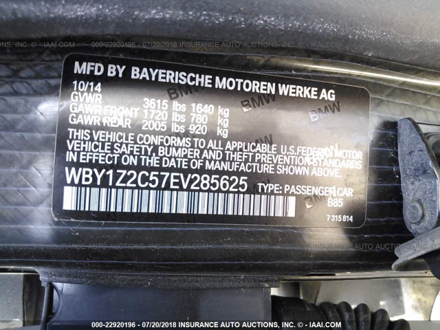 WBY1Z2C57EV285625 - 2014 BMW I3 BEV WHITE photo 9