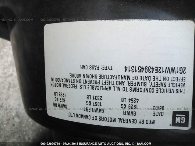 2G1WW12E439451314 - 2003 CHEVROLET MONTE CARLO LS შავი ფოტო 9