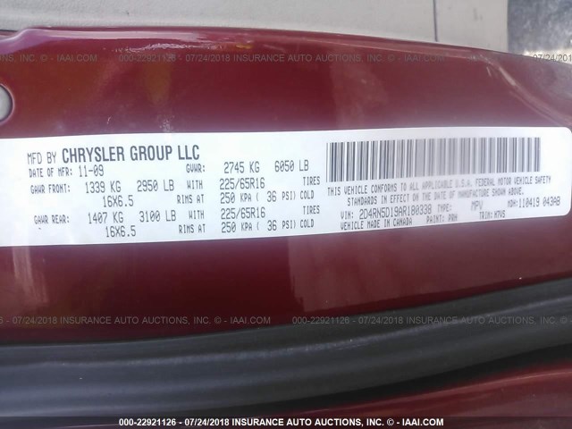 2D4RN5D19AR180338 - 2010 DODGE GRAND CARAVAN SXT RED photo 9