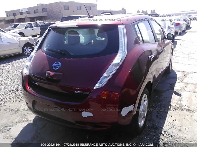 JN1AZ0CPXBT003768 - 2011 NISSAN LEAF SV/SL RED photo 4