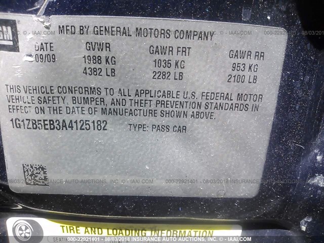 1G1ZB5EB3A4125182 - 2010 CHEVROLET MALIBU LS Көк фото 9