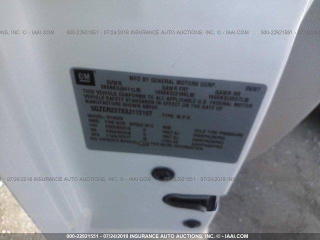 5GZER237X8J113197 - 2008 SATURN OUTLOOK XR თეთრი ფოტო 9