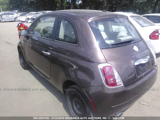 3C3CFFARXCT127166 - 2012 FIAT 500 POP BROWN photo 3