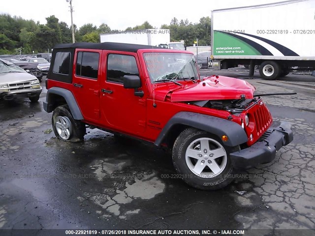 1C4BJWDG7JL821970 - 2018 JEEP WRANGLER UNLIMITE SPORT RED photo 1