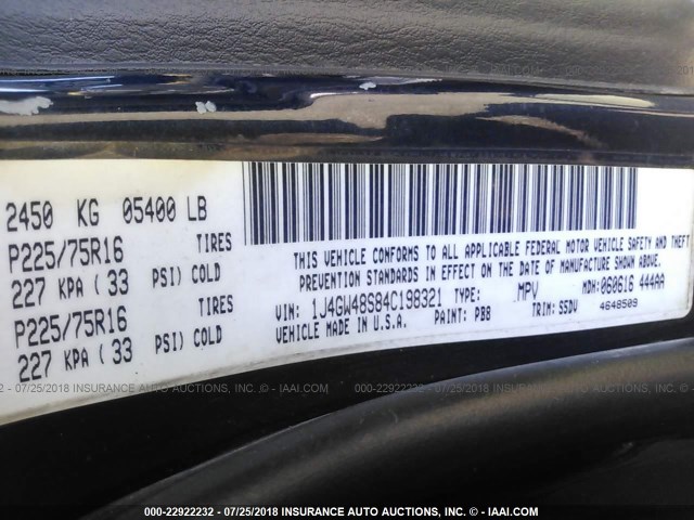 1J4GW48S84C198321 - 2004 JEEP GRAND CHEROKEE LAREDO/COLUMBIA/FREEDOM 蓝色 照片 9