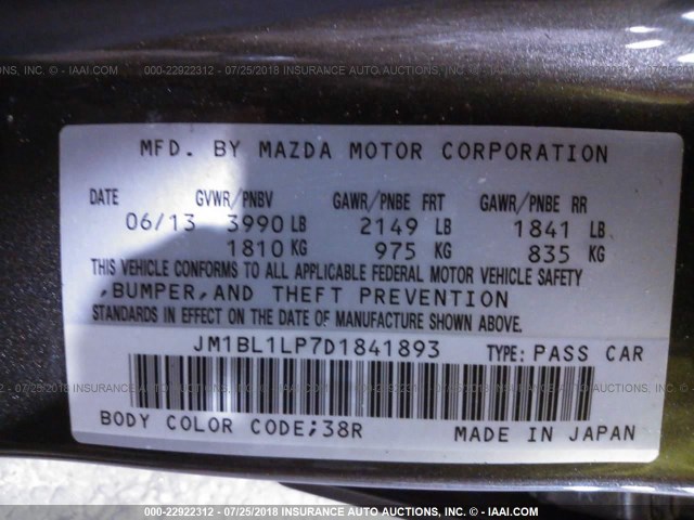 JM1BL1LP7D1841893 - 2013 MAZDA 3 I GRAY photo 9